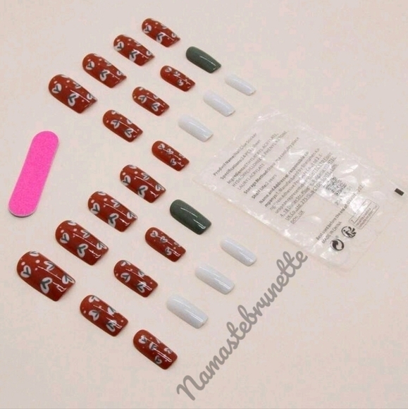 2/$16 Boho Fall Hearts Press On Nails - Picture 3 of 5